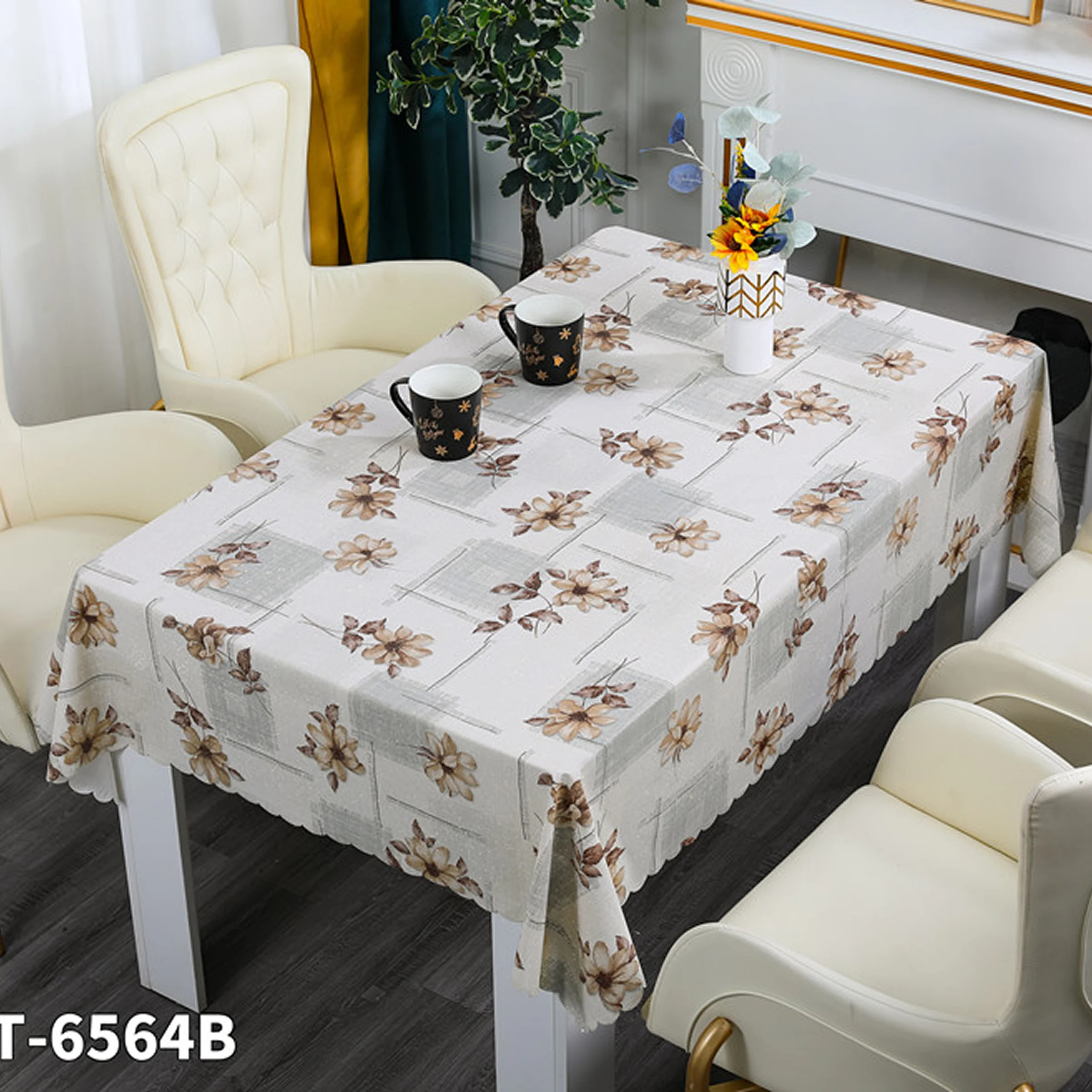 Cerata Stołowa Glitter na Tkaninie Poliestrowej – Motyw Liści – Biało-Zielona