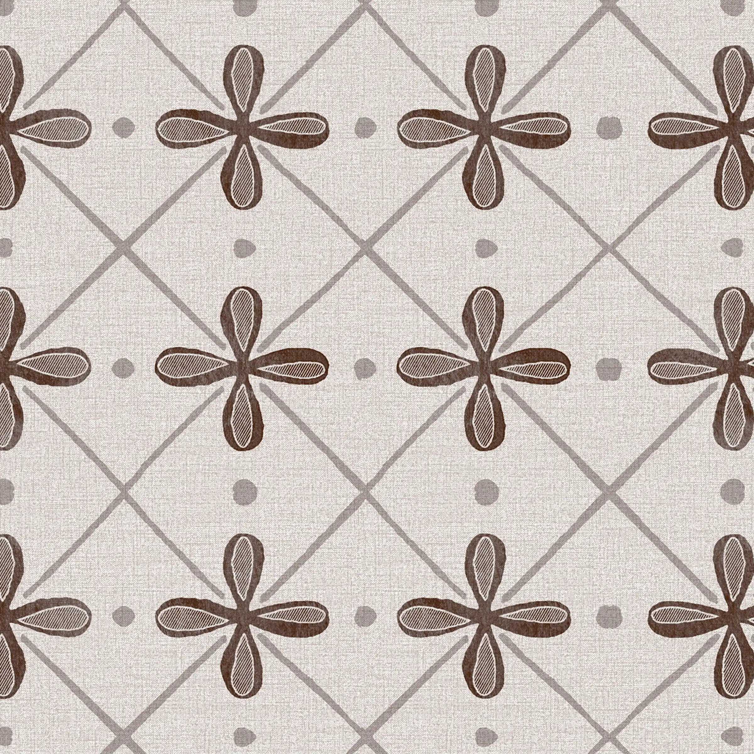 Cerata Stołowa PVC na Włókninie – Geometryczny Wzór Kwiatowy – Beżowo-Brązowa