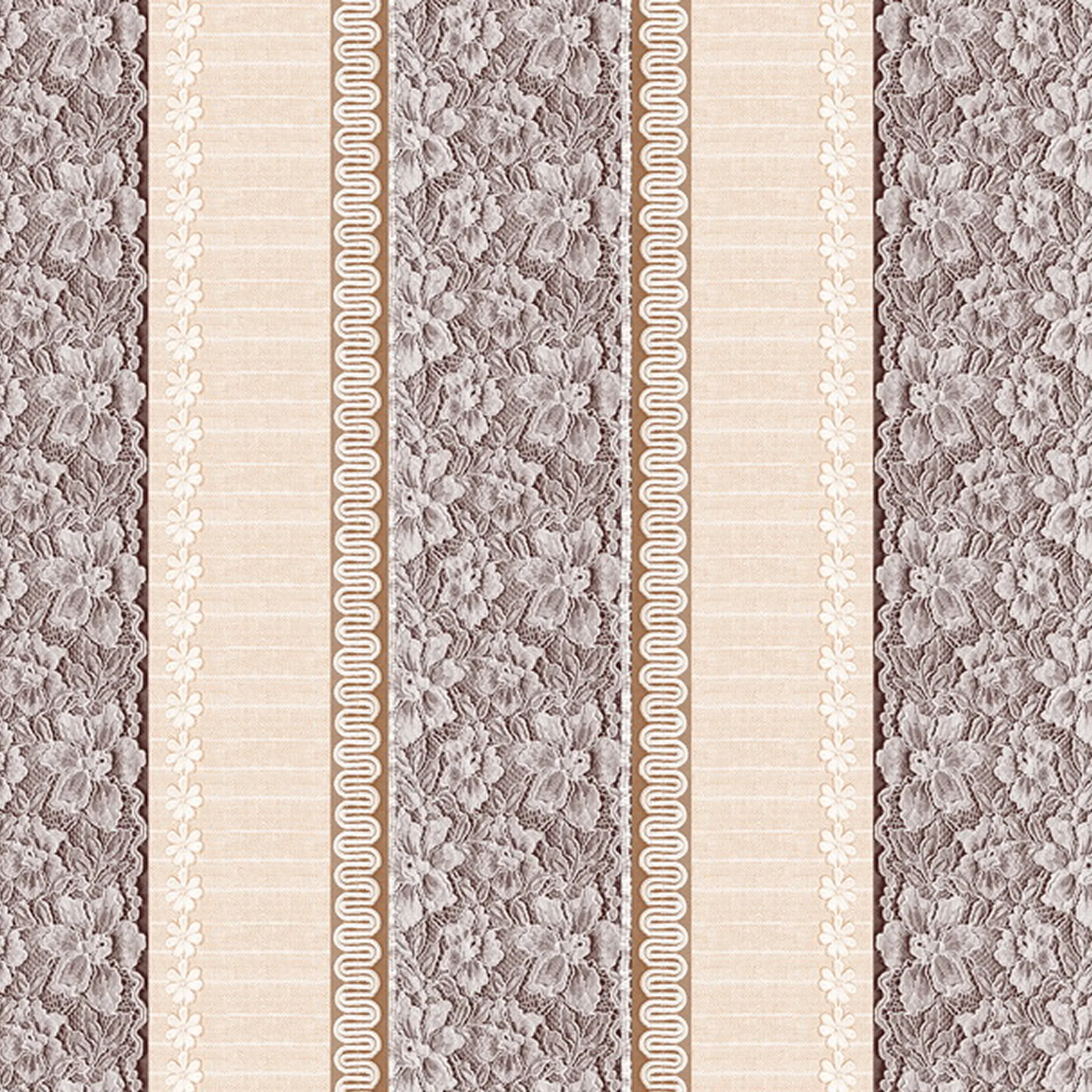 Cerata Stołowa PVC na Włókninie – Patchwork Koronkowy – Beżowo-Brązowa