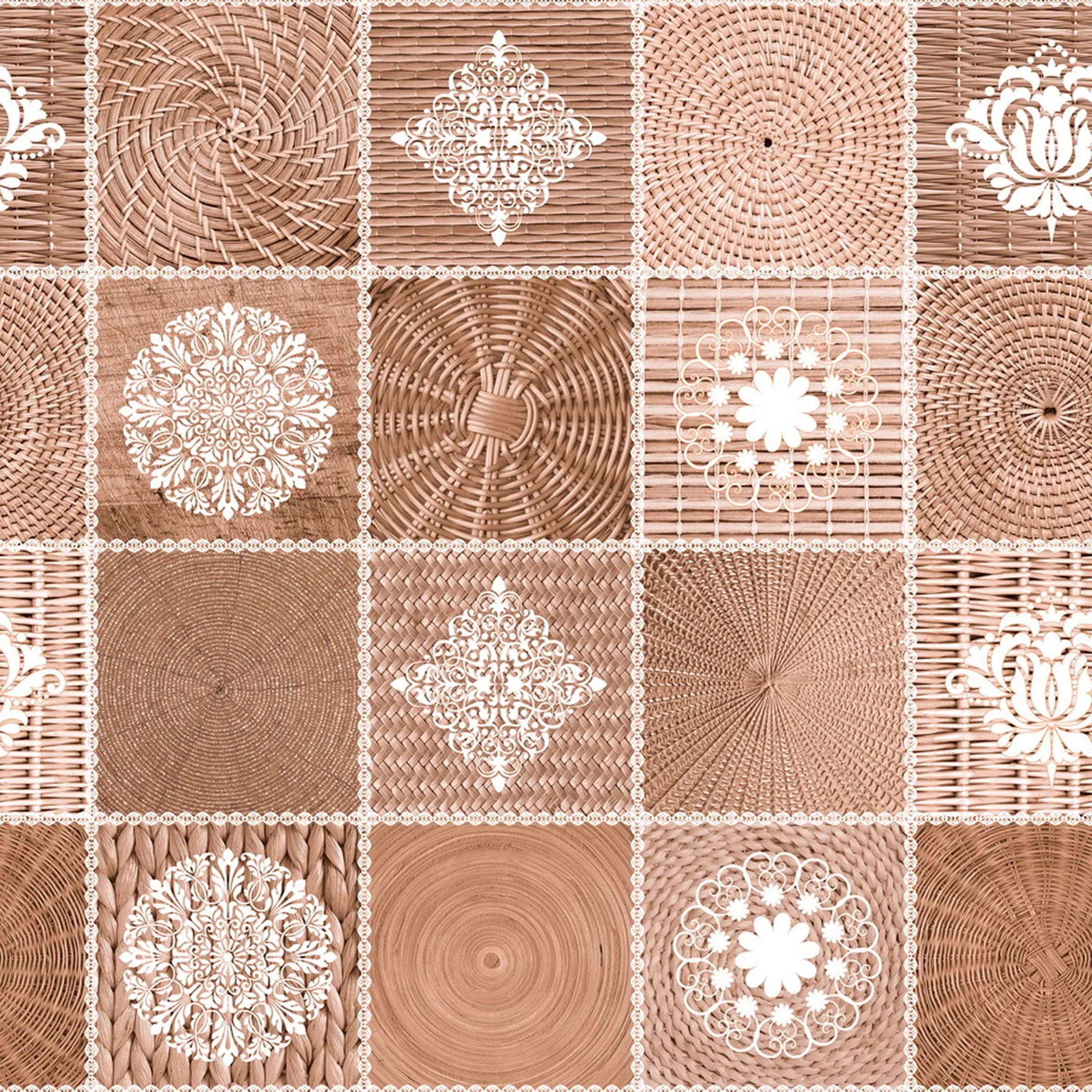 Cerata Stołowa PVC na Włókninie – Patchwork Ornamentowy – Brązowo-Beżowa