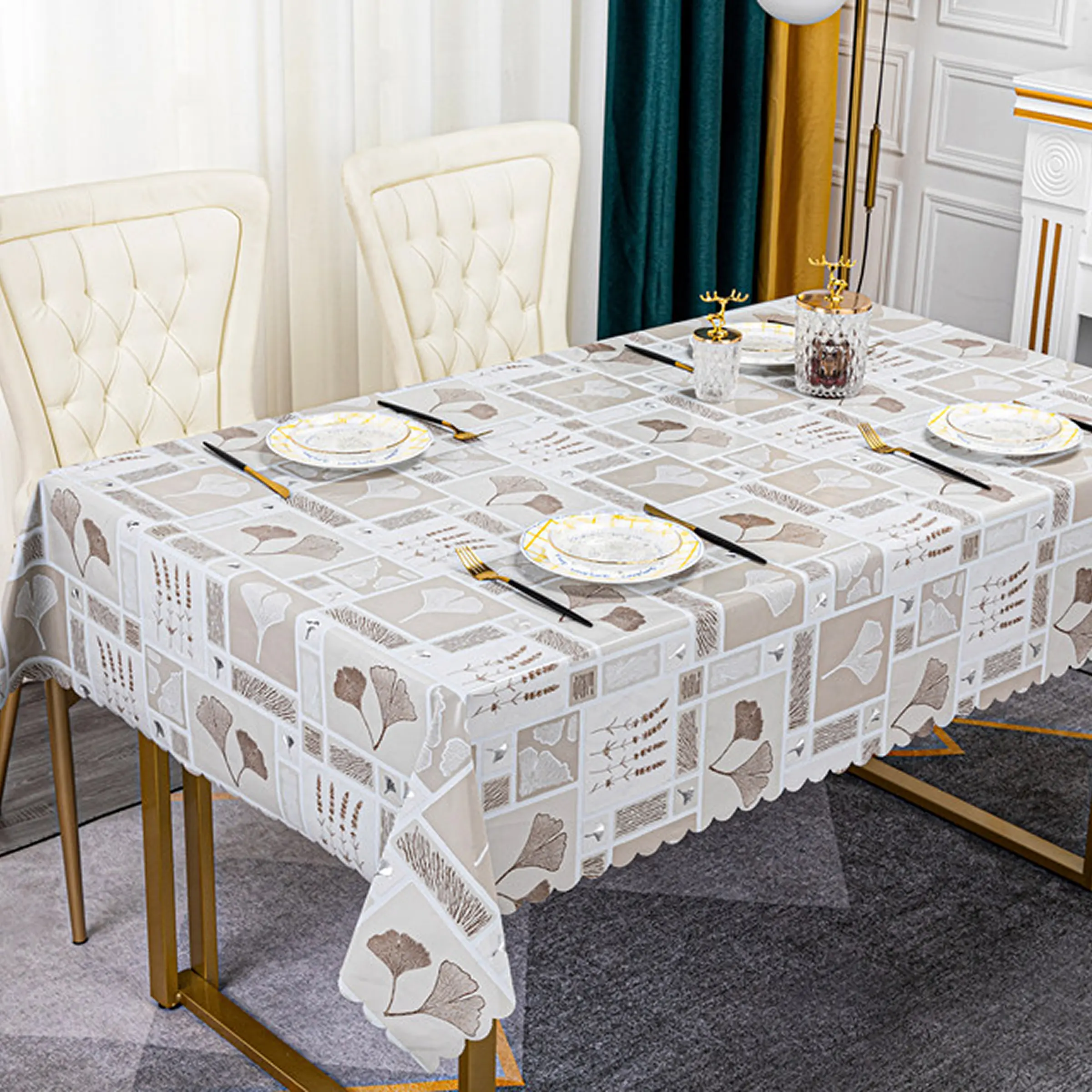 Cerata Stołowa Poliestrowa – Delikatny Ornament – Biało-Szary